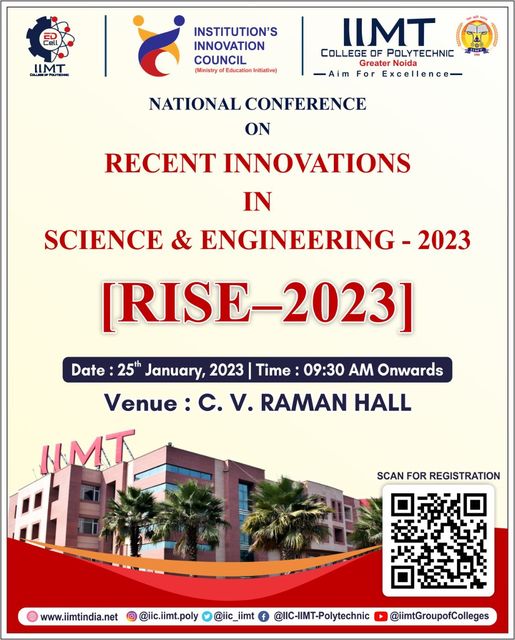 IIMT College of Polytechnic, Greater Noida organizing National Conference on Recent Innovations in S